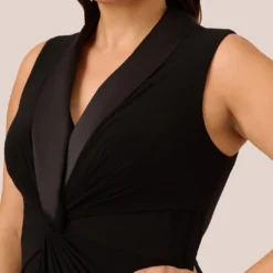 Adrianna Papell Plus Size Matte Jersey Twist Front Tuxedo Long Gown In Black -Cheap Vesta Gleam Store AP1E209882 AA002 Plus Lifestyle