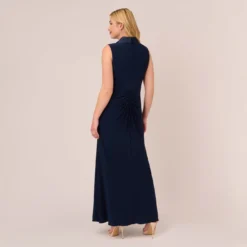 Adrianna Papell Plus Size Matte Jersey Twist Front Tuxedo Long Gown In Midnight -Cheap Vesta Gleam Store AP1E209882 AB411 Plus Back