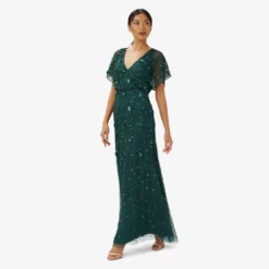 Adrianna Papell Hand-Beaded 3D Floral Blouson Long Gown In Dusty Emerald -Cheap Vesta Gleam Store AP1E209936 AA302 Regular Alternate