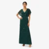 Adrianna Papell Hand-Beaded 3D Floral Blouson Long Gown In Dusty Emerald