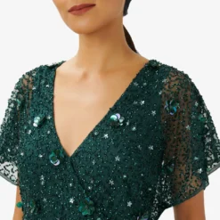 Adrianna Papell Hand-Beaded 3D Floral Blouson Long Gown In Dusty Emerald -Cheap Vesta Gleam Store AP1E209936 AA302 Regular Detail