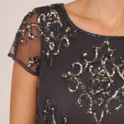 Adrianna Papell Hand-Beaded Long Blouson Gown In Gunmetal -Cheap Vesta Gleam Store AP1E209937 AB015 Regular Lifestyle