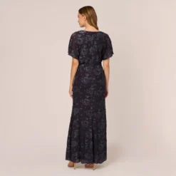 Adrianna Papell Floral Burnout Velvet Long Blouson Gown In Midnight -Cheap Vesta Gleam Store AP1E209986 AB411 Regular Back