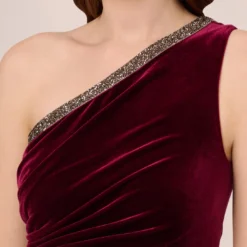 Adrianna Papell Velvet One Shoulder Gown With Beaded Neckline In Burgundy -Cheap Vesta Gleam Store AP1E209998 AC506 Regular Detail