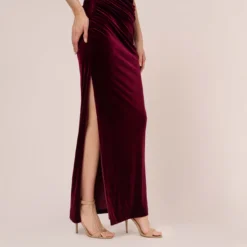 Adrianna Papell Velvet One Shoulder Gown With Beaded Neckline In Burgundy -Cheap Vesta Gleam Store AP1E209998 AC506 Regular Lifestyle