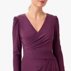 Adrianna Papell Jersey Midi-Length Wrap Dress With Beaded Cuff In Rich Shiraz -Cheap Vesta Gleam Store AP1E210005 AC505 Regular Detail