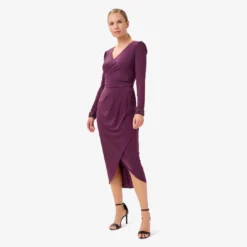 Adrianna Papell Jersey Midi-Length Wrap Dress With Beaded Cuff In Rich Shiraz -Cheap Vesta Gleam Store AP1E210005 AC505 Regular Side
