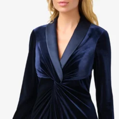 Adrianna Papell Velvet And Charmeuse Twist Front Long Tuxedo Gown In Midnight -Cheap Vesta Gleam Store AP1E210007 AB411 Regular Detail