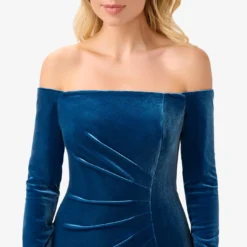 Adrianna Papell Velvet Off-The-Shoulder Long Gown With Hand-Beaded Cuff In Ocean Wave -Cheap Vesta Gleam Store AP1E210008 AU473 Regular Detail