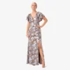 Adrianna Papell Foil Floral-Print Velvet Long Gown In Taupe