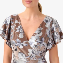 Adrianna Papell Foil Floral-Print Velvet Long Gown In Taupe -Cheap Vesta Gleam Store AP1E210012 AA254 Regular Detail