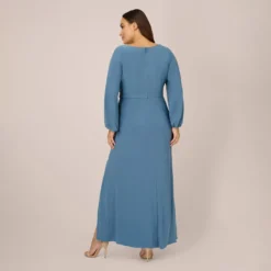 Adrianna Papell Plus Size Jersey Faux Wrap Gown With Cascading Ruffle And Slit In Bluebird -Cheap Vesta Gleam Store AP1E210017 AB463 Plus Back