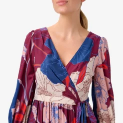 Adrianna Papell Floral-Print Faux Wrap Long Chiffon Gown In Burgundy Multi -Cheap Vesta Gleam Store AP1E210044 AH940 Regular Detail