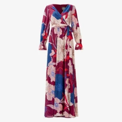 Adrianna Papell Floral-Print Faux Wrap Long Chiffon Gown In Burgundy Multi -Cheap Vesta Gleam Store AP1E210044 AH940 Regular Flat