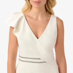 Adrianna Papell Ruffled Crepe Jumpsuit With Crystal Trim In Ivory -Cheap Vesta Gleam Store AP1E210050 AA194 Regular Detail