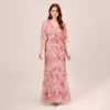 Adrianna Papell Floral-Print And Hand-Beaded Mesh Long Gown In Blush Multi