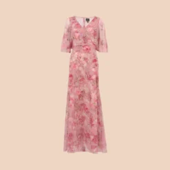 Adrianna Papell Floral-Print And Hand-Beaded Mesh Long Gown In Blush Multi -Cheap Vesta Gleam Store AP1E210055 AM970 Regular Flat