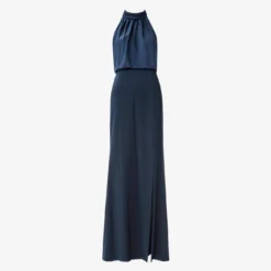 Adrianna Papell Satin Crepe Blouson Halter Long Gown In Dark Navy -Cheap Vesta Gleam Store AP1E210064 AB010 Regular Flat