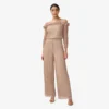 Adrianna Papell Metallic Crinkled Mesh Off-The-Shoulder Blouson Jumpsuit With Rosettes In Champagne Gold