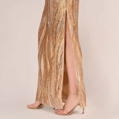 Adrianna Papell One Shoulder Abstract Sequin Gown In Champagne Gold Multi -Cheap Vesta Gleam Store AP1E210092 AR298 Regular Lifestyle