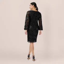 Adrianna Papell Beaded Short Sheath Cocktail Dress In Black -Cheap Vesta Gleam Store AP1E210109 AA002 Regular Back