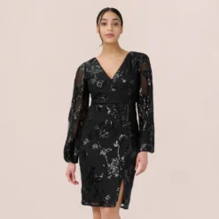 Adrianna Papell Beaded Short Sheath Cocktail Dress In Black