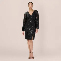 Adrianna Papell Beaded Short Sheath Cocktail Dress In Black -Cheap Vesta Gleam Store AP1E210109 AA002 Regular Side