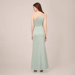 Adrianna Papell Satin Crepe One-Shoulder Long Gown In Willow -Cheap Vesta Gleam Store AP1E210135 AC057 Regular Back