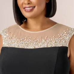 Adrianna Papell Plus Size Pearl Embellished Jersey Jumpsuit In Black -Cheap Vesta Gleam Store AP1E210144 AA002 Plus Detail