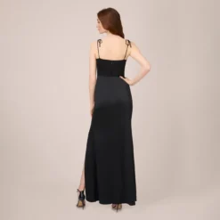 Adrianna Papell Satin Crepe Long Gown In Black -Cheap Vesta Gleam Store AP1E210154 AA002 Regular Back