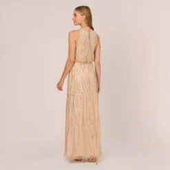 Adrianna Papell Hand-Beaded Halter Blouson Long Gown In Nude -Cheap Vesta Gleam Store AP1E210156 AB267 Regular Back 7bea590b 000e 4840 af77 343681f910d4