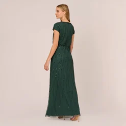 Adrianna Papell Hand-Beaded Blouson Long Gown In Dusty Emerald -Cheap Vesta Gleam Store AP1E210157 AA302 Regular Back