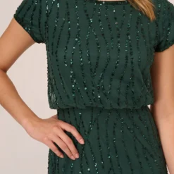 Adrianna Papell Hand-Beaded Blouson Long Gown In Dusty Emerald -Cheap Vesta Gleam Store AP1E210157 AA302 Regular Lifestyle