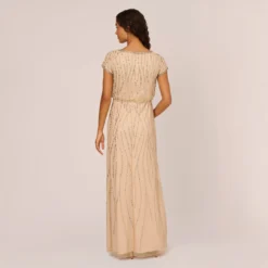 Adrianna Papell Hand-Beaded Blouson Long Gown In Nude -Cheap Vesta Gleam Store AP1E210157 AB267 Regular Back d2604a12 804c 4132 8772 9cca9256e647