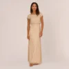 Adrianna Papell Hand-Beaded Blouson Long Gown In Nude