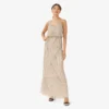 Adrianna Papell Hand-Beaded Blouson Long Sleeveless Gown In Nude