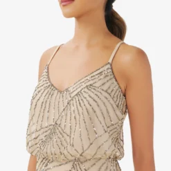 Adrianna Papell Hand-Beaded Blouson Long Sleeveless Gown In Nude -Cheap Vesta Gleam Store AP1E210158 AB267 Regular Detail