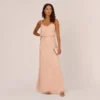 Adrianna Papell Hand-Beaded Blouson Long Sleeveless Gown In Blush