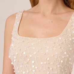Adrianna Papell Sequin Beaded Dress With Square Neckline In Ivory Pearl -Cheap Vesta Gleam Store AP1E210204 AG105 Regular Lifestyle