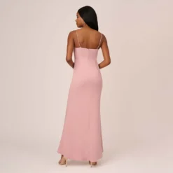 Adrianna Papell Satin Crepe Ruffle Front Long Gown In Steel Rose -Cheap Vesta Gleam Store AP1E210210 BA696 Regular Back