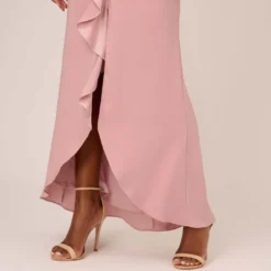 Adrianna Papell Satin Crepe Ruffle Front Long Gown In Steel Rose -Cheap Vesta Gleam Store AP1E210210 BA696 Regular Lifestyle