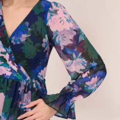 Adrianna Papell Floral-Print Long Shirred Chiffon Gown In Navy Multi -Cheap Vesta Gleam Store AP1E210216 AD411 Regular Detail