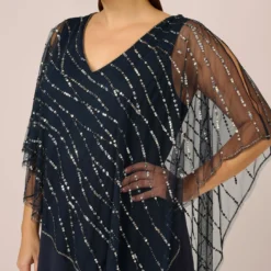 Adrianna Papell Plus Size Hand-Beaded Popover Long Dress In Midnight -Cheap Vesta Gleam Store AP1E210218 AG410 Plus Detail