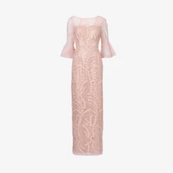 Adrianna Papell Hand-Sequined And Embroidered Illusion Long Column Gown In Blush Pearl -Cheap Vesta Gleam Store AP1E210239 AP688 Regular Flat
