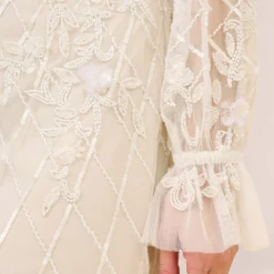 Adrianna Papell Hand-Beaded Off-The-Shoulder Blouson Short Sheath Cocktail Dress In Ivory Pearl -Cheap Vesta Gleam Store AP1E210244 AG105 Regular Side