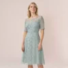 Adrianna Papell Hand-Beaded Illusion Midi-Length Fit-And-Flare Cocktail Dress In Frosted Sage