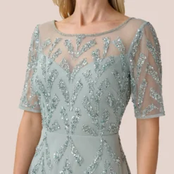 Adrianna Papell Hand-Beaded Illusion Midi-Length Fit-And-Flare Cocktail Dress In Frosted Sage -Cheap Vesta Gleam Store AP1E210245 AG484 Regular Detail
