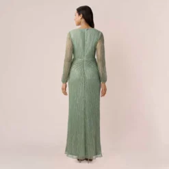 Adrianna Papell Metallic Crinkled Mesh Draped Long Gown In Green Slate -Cheap Vesta Gleam Store AP1E210265 AA355 Regular Back