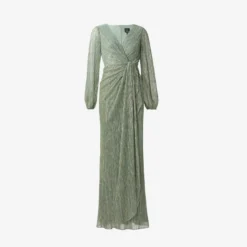 Adrianna Papell Metallic Crinkled Mesh Draped Long Gown In Green Slate -Cheap Vesta Gleam Store AP1E210265 AA355 Regular Flat