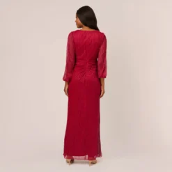 Adrianna Papell Metallic Crinkled Mesh Draped Long Gown In Scarlet -Cheap Vesta Gleam Store AP1E210265 AB614 Regular Back